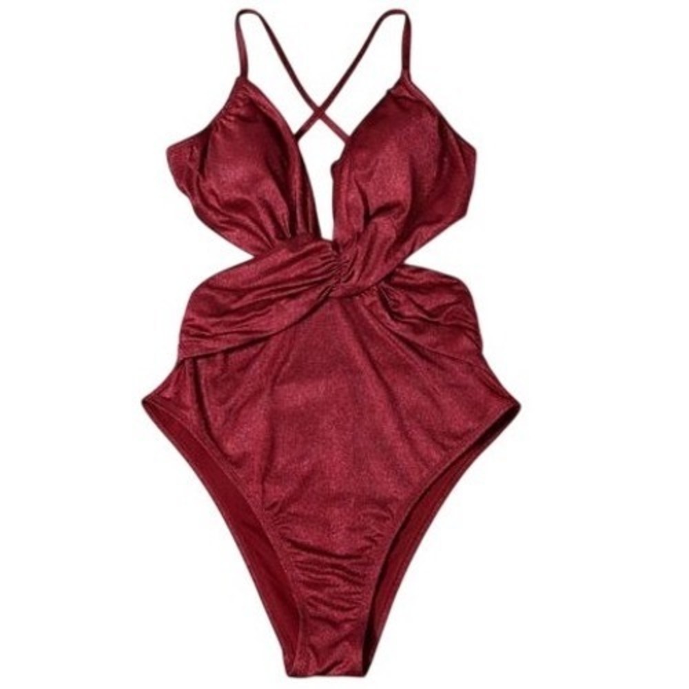 Shade & Shore Women's Monokini Plunge Cut Out High Leg Swimsuit - Size S (4-6)